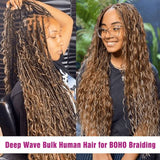 4/27 Highlight Boho Braiding Hair Deep Wave Human Hair Bulk For Women Natural Looking Honey Blonde 28 Inch Long Deep Wave Human Hair Extensions