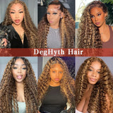 4/27 Highlight Honey Brown Curly Lace Front Human Hair Wigs 5x5/13x4 Ombre Colored Deep Wave Lace Frontal Wigs Women ﻿