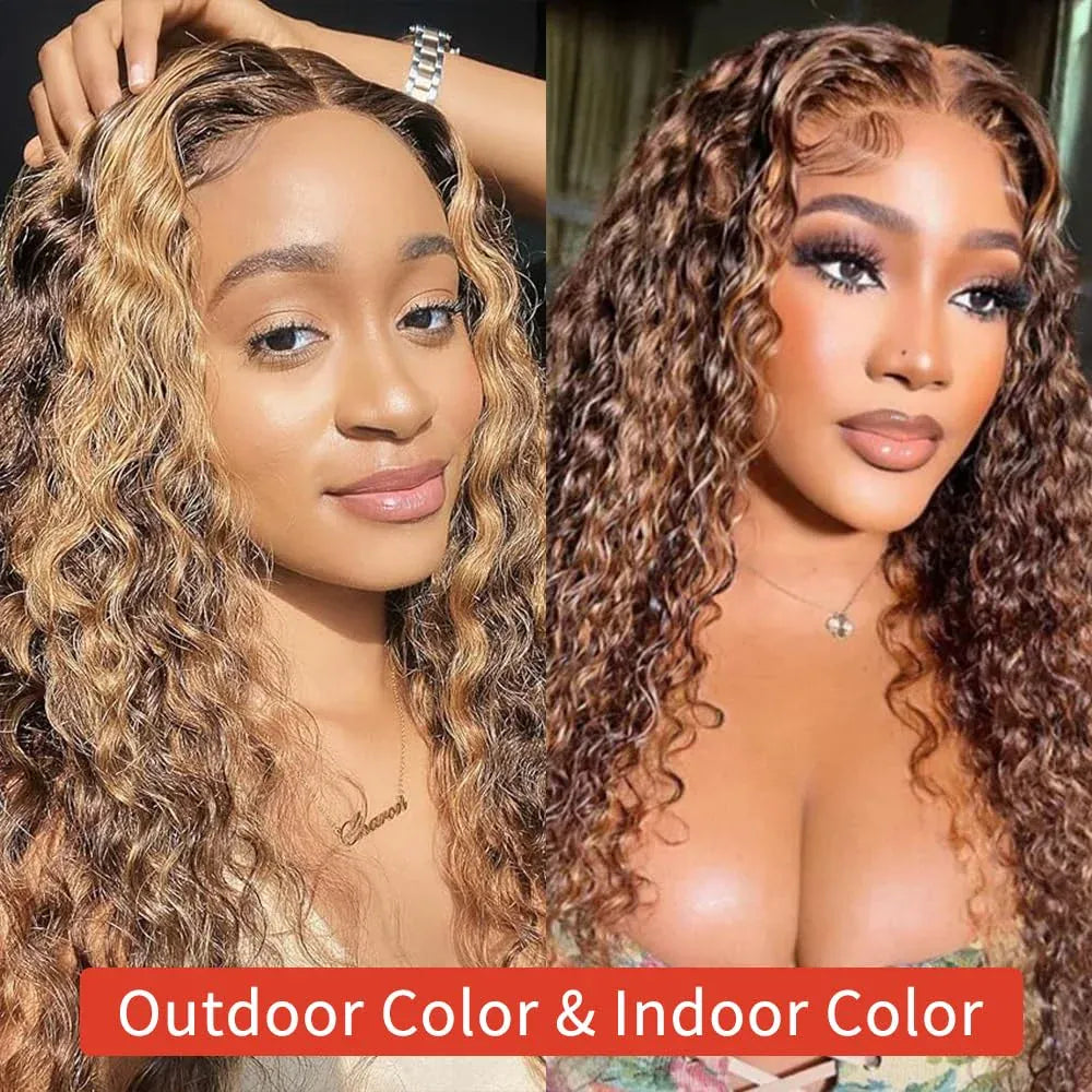 4/27 Highlight Honey Brown Curly Lace Front Human Hair Wigs 5x5/13x4 Ombre Colored Deep Wave Lace Frontal Wigs Women ﻿