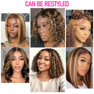 4/27 Highlight Water Wave Bob Human Hair Wig 13x4 HD Transparent Lace Front Pre-Plucked