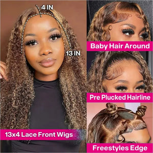 4/27 Highlight Water Wave Bob Human Hair Wig 13x4 HD Transparent Lace Front Pre-Plucked