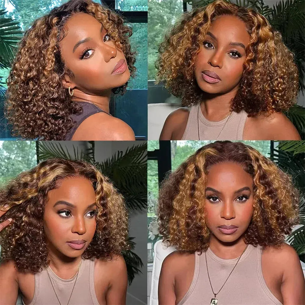 4/27 Highlight Water Wave Bob Human Hair Wig 13x4 HD Transparent Lace Front Pre-Plucked