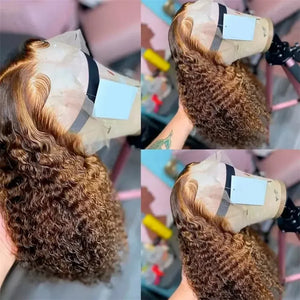 4/27 Highlight Water Wave Bob Human Hair Wig 13x4 HD Transparent Lace Front Pre-Plucked