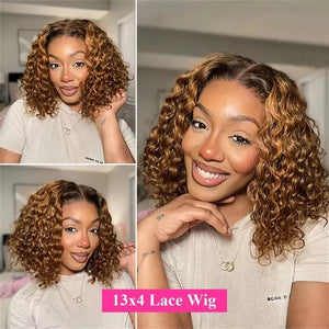 4/27 Highlight Water Wave Bob Human Hair Wig 13x4 HD Transparent Lace Front Pre-Plucked