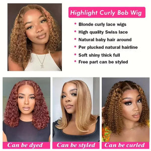 4/27 Highlight Water Wave Bob Human Hair Wig 13x4 HD Transparent Lace Front Pre-Plucked