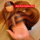 4/350 Ginger Orange Brown Highlight Wigs Bone Straight 13x4 HD Lace Front Human Hair Wigs Super Double Drawn Colored Hair Wigs