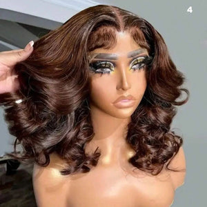 4/350 Highlight Loose Fumi Human Hair Wigs Short Loose Bouncy Curly Bob Wigs 13x4 Lace Front Wear To Go Glueless Wigs For Women