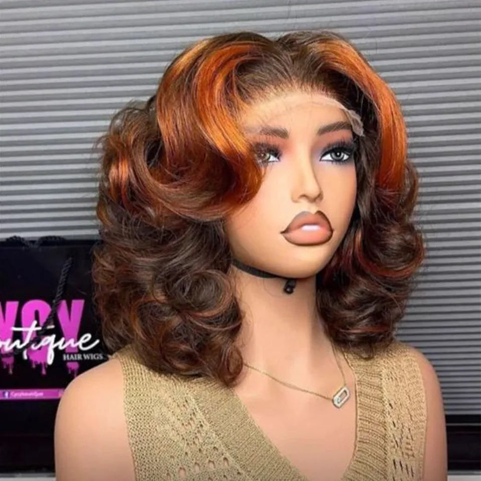 Loose Fumi human hair wig by HSF Marketplace, 13x4 lace front, bouncy curly bob style, glueless, wear-and-go fashionable wig.