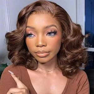 4/350 Highlight Loose Fumi Human Hair Wigs Short Loose Bouncy Curly Bob Wigs 13x4 Lace Front Wear To Go Glueless Wigs For Women