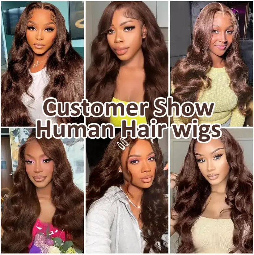#4 Chocolate Brown Body Wave Virgin Wig 16-34 Inch 13x4 Frontal  HD Lace 250 Density Pre Plucked With Baby Hair Brazilian Remy Hair Dual HD Lace Caps