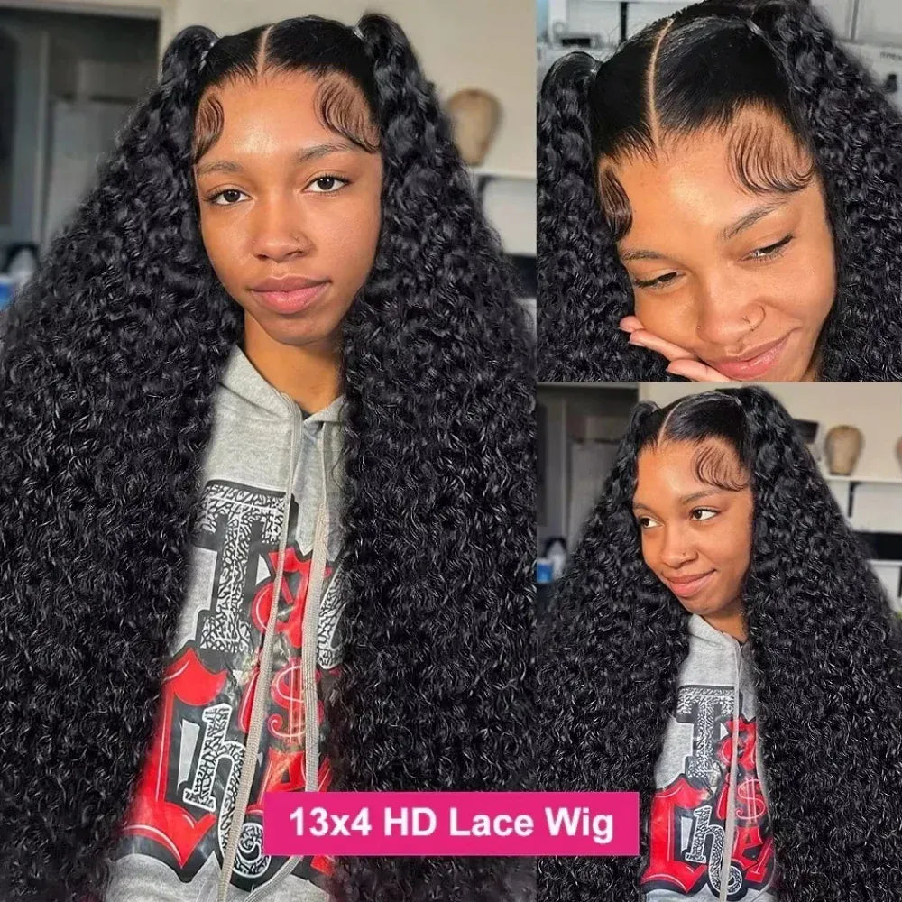 40 42 Inch Curly Wigs Deep Wave 13x4  Hd Lace Frontal Wigs Human Hair Water Wave 250 Density Front Wig  Brazilian For Women