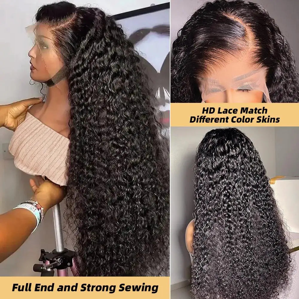 40-42 Inch Deep Wave Frontal Wig 13x4 13x6 HD Transparent Lace Front 250% Density Jerry Kinky Curly Pre Plucked Human Hair Wigs