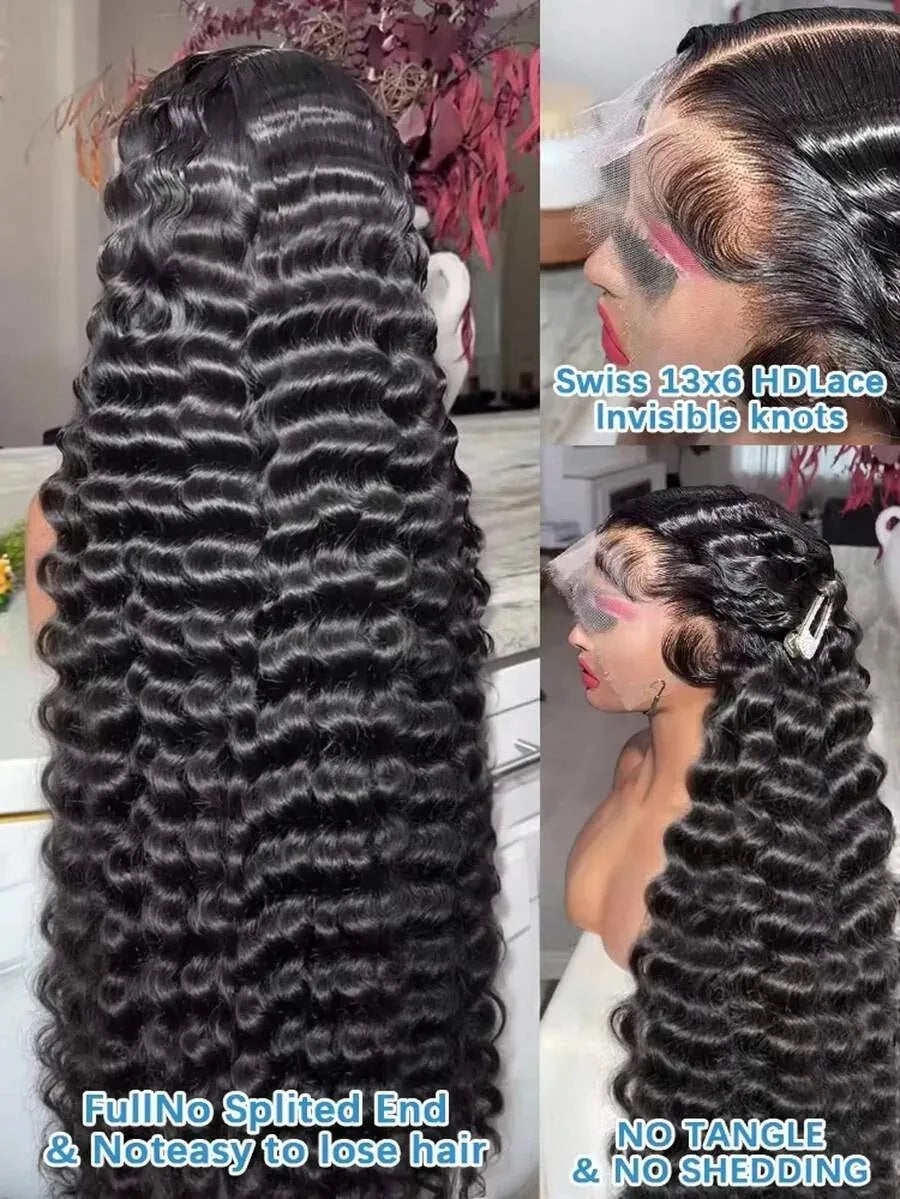 40 42 Inch HD Loose Deep Wave 13x6 Lace Front Human Hair Wig Brazilian Curly Water Wavy 13x4 Lace Frontal Wig for Women