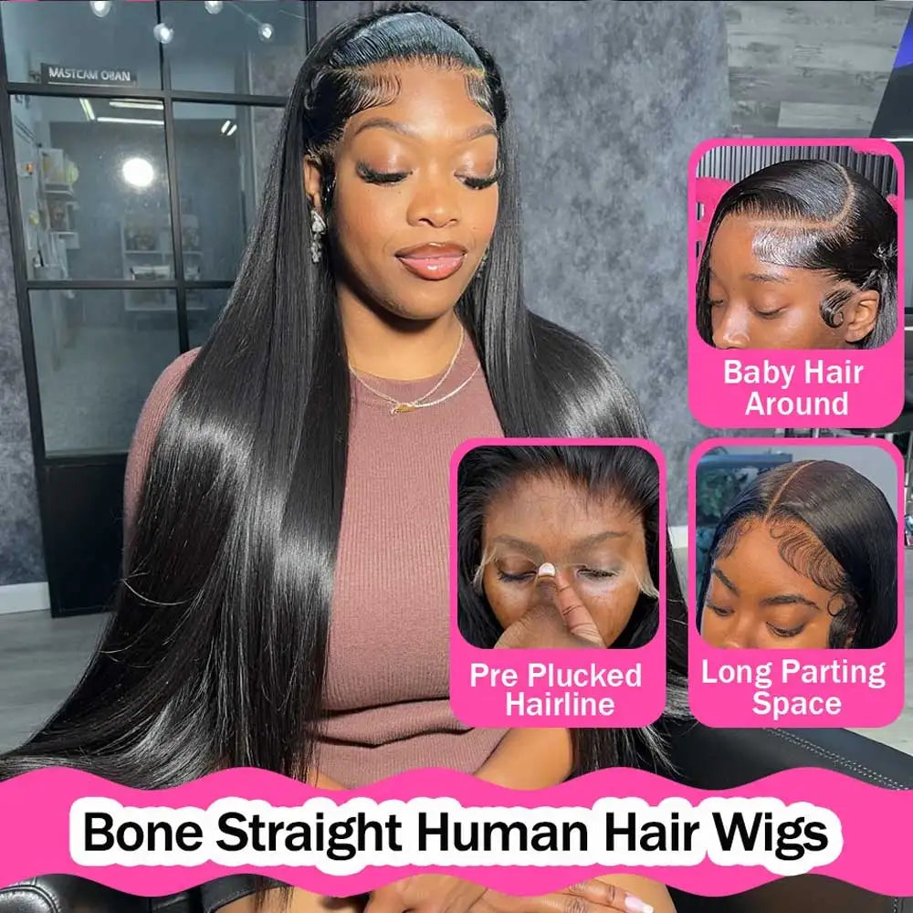 Straight Human Hair HD Lace Wig 13x4 or 13x6, Brazilian Remy Hair, Transparent Swiss Lace, Long Length