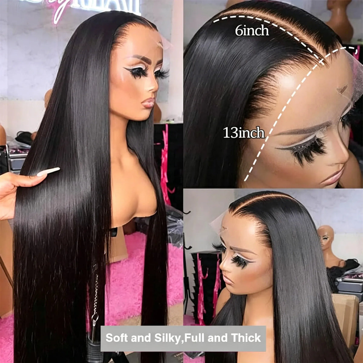 Straight Human Hair HD Lace Wig 13x4 or 13x6, Brazilian Remy Hair, Transparent Swiss Lace, Long Length