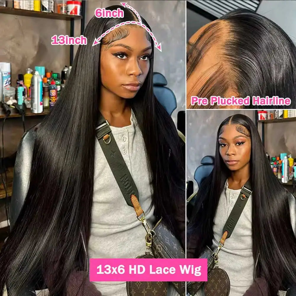 Straight Human Hair HD Lace Wig 13x4 or 13x6, Brazilian Remy Hair, Transparent Swiss Lace, Long Length