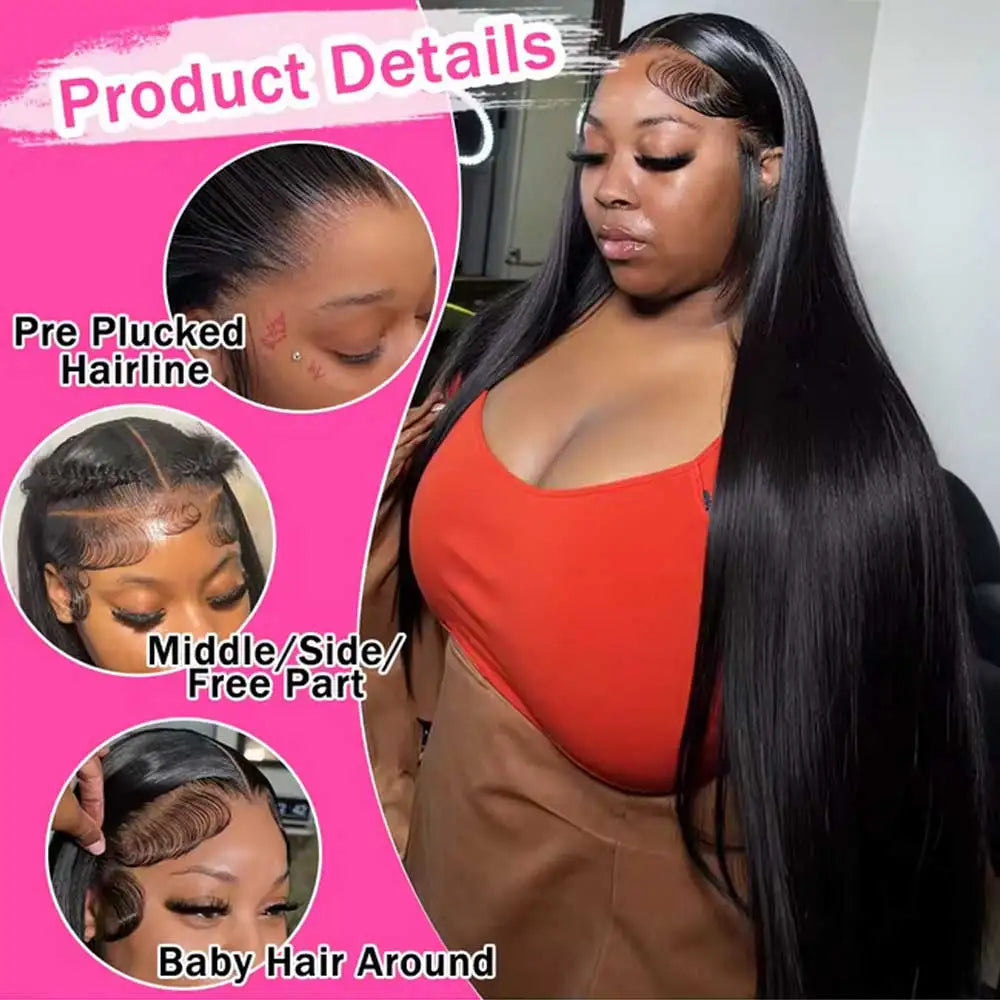 Straight Human Hair HD Lace Wig 13x4 or 13x6, Brazilian Remy Hair, Transparent Swiss Lace, Long Length