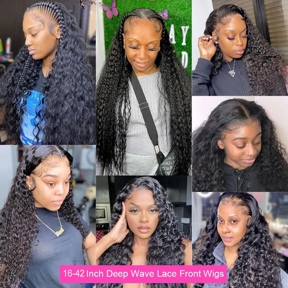 Deep Wave Human Hair HD Lace Front Wig 13x4 or 13x6 Brazilian Hair 250% Density Pre-Plucked