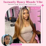 40 Inch Bone Straight 4/27 13x4 Highlight Straight Lace Front Wigs Human Hair 5*5 Pre-cut  Closure Straight Glueless Wig With Baby Hair 200 Density  For Women