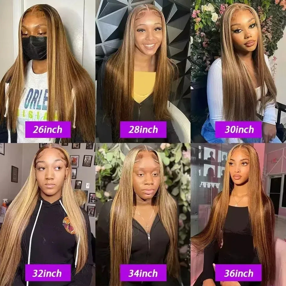 40-inch bone straight human hair lace front wig with highlights, pre-cut closure and baby hair for women