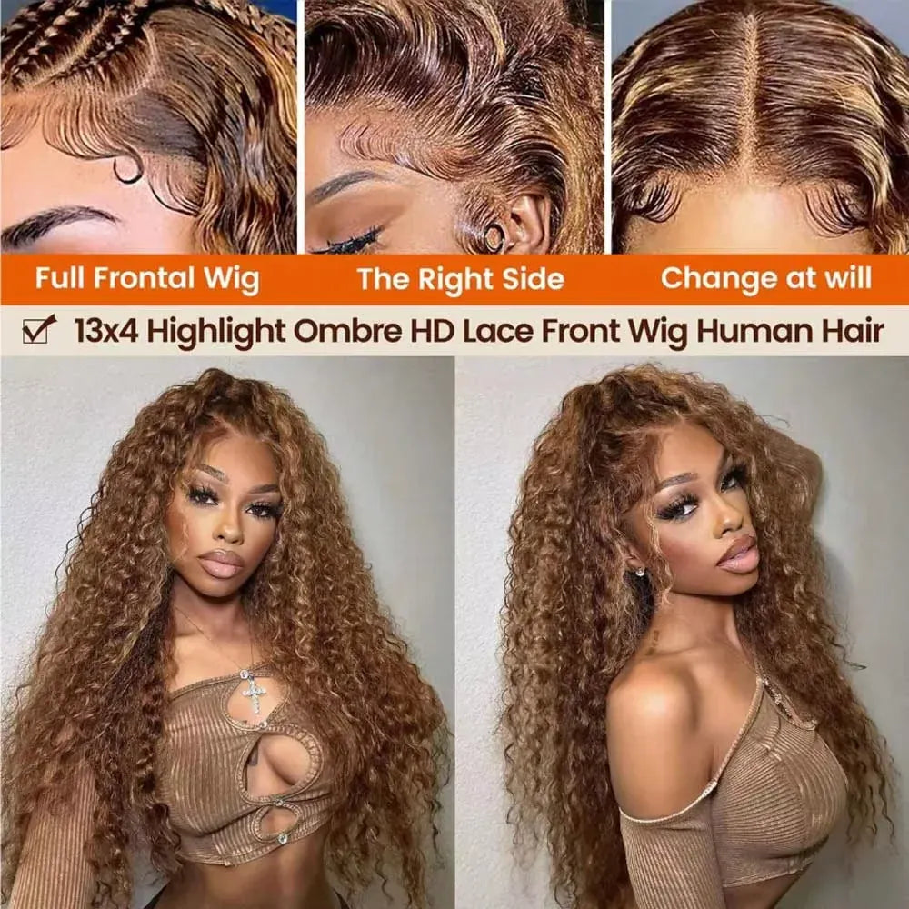 40 Inch P4/27 Ombre Highlight Human Hair Wig 13x6 HD Lace Frontal Wig Deep Wave Water Wave 13x4 Lace Curly Wigs For Black Women