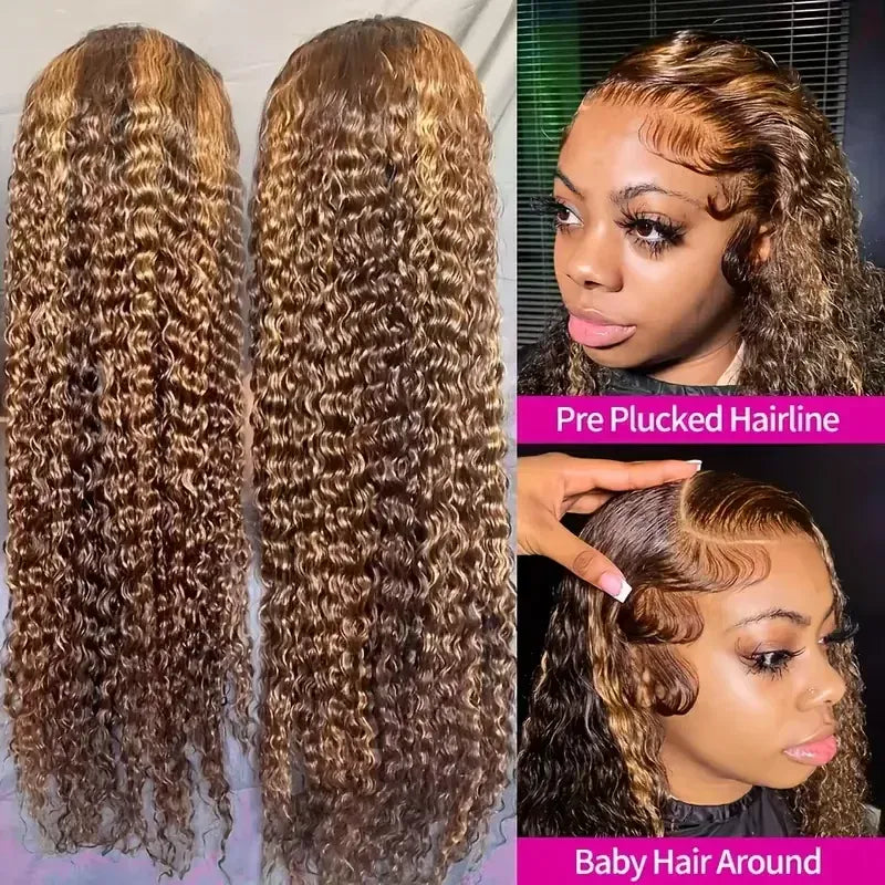 40 Inch P4/27 Ombre Highlight Human Hair Wig 13x6 HD Lace Frontal Wig Deep Wave Water Wave 13x4 Lace Curly Wigs For Black Women