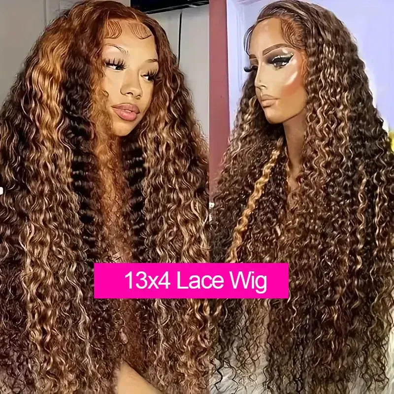 40 Inch P4/27 Ombre Highlight Human Hair Wig 13x6 HD Lace Frontal Wig Deep Wave Water Wave 13x4 Lace Curly Wigs For Black Women
