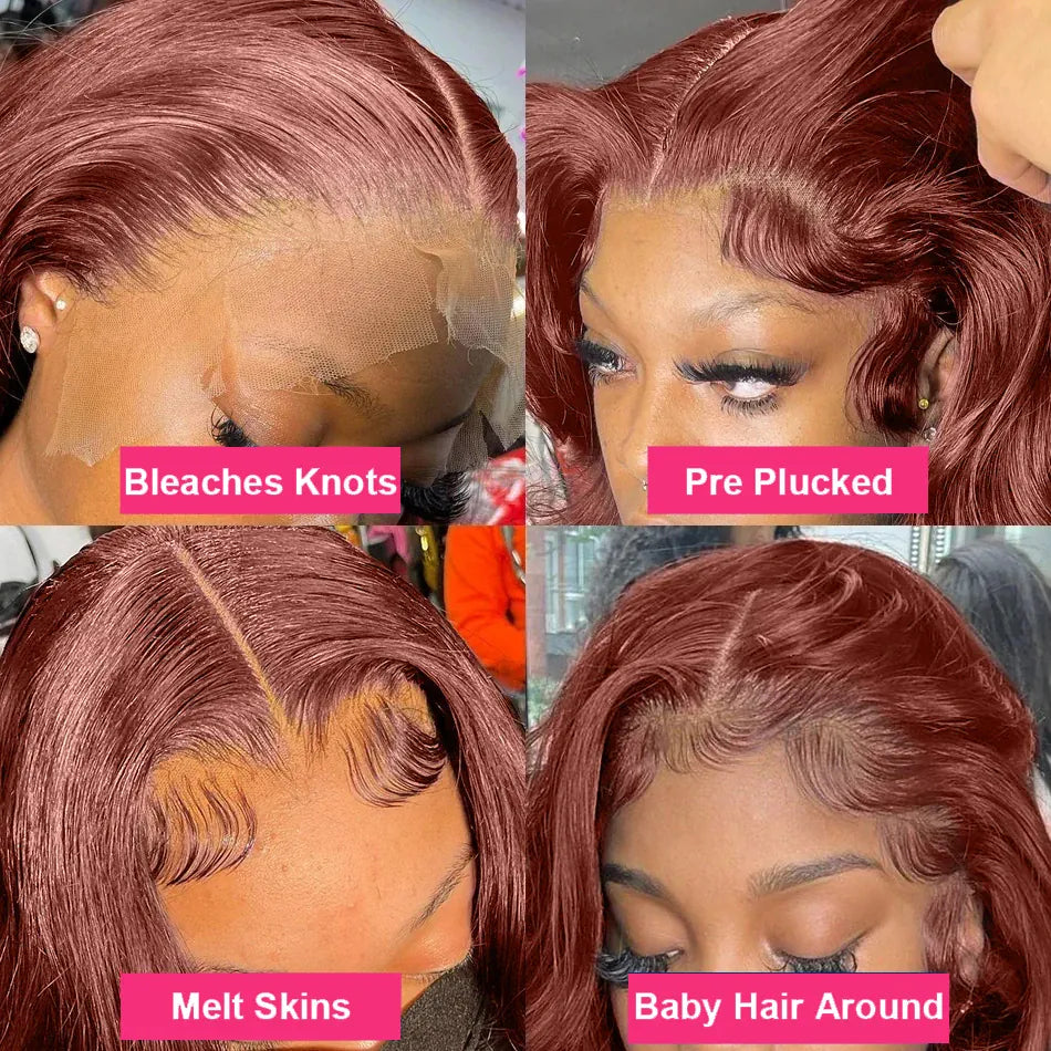 40 inch Reddish Brown HD Lace Front Human Hair Wig PrePlucked 13x4 Colored Human Hair 13x6 Lace Front Wigs Body Wave Wig 4x4 5x5