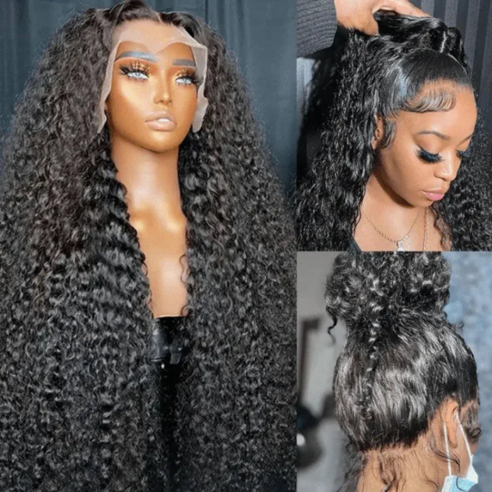 40 Inch Voluminous Deep Wave Human Hair Wig 250 High Density 13x4 13x6 HD Lace Frontal Durable Tangle Free Natural Real Hair Wigs for Women Daily Styling