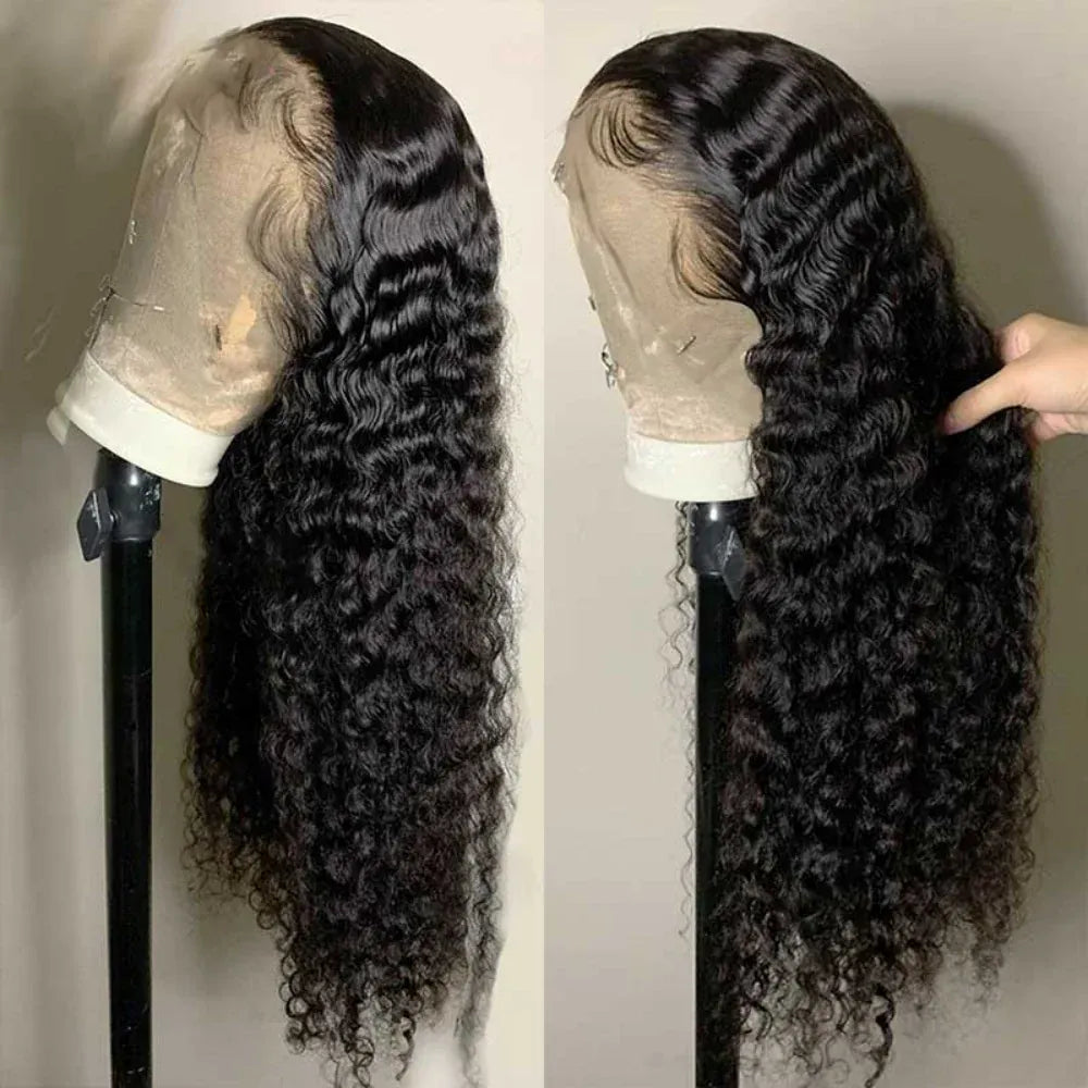 40 Inch Voluminous Deep Wave Human Hair Wig 250 High Density 13x4 13x6 HD Lace Frontal Durable Tangle Free Natural Real Hair Wigs for Women Daily Styling