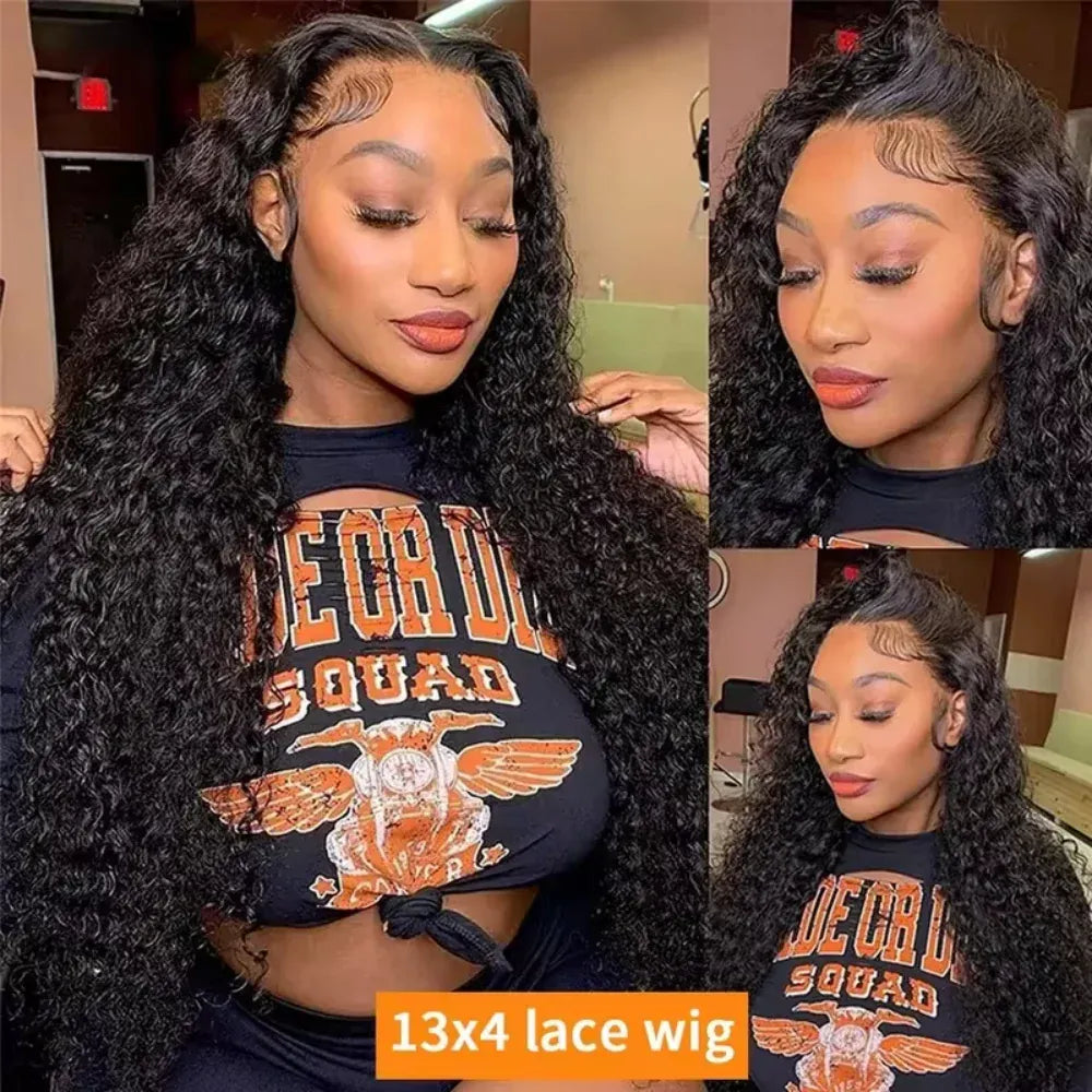 40 Inch Voluminous Deep Wave Human Hair Wig 250 High Density 13x4 13x6 HD Lace Frontal Durable Tangle Free Natural Real Hair Wigs for Women Daily Styling