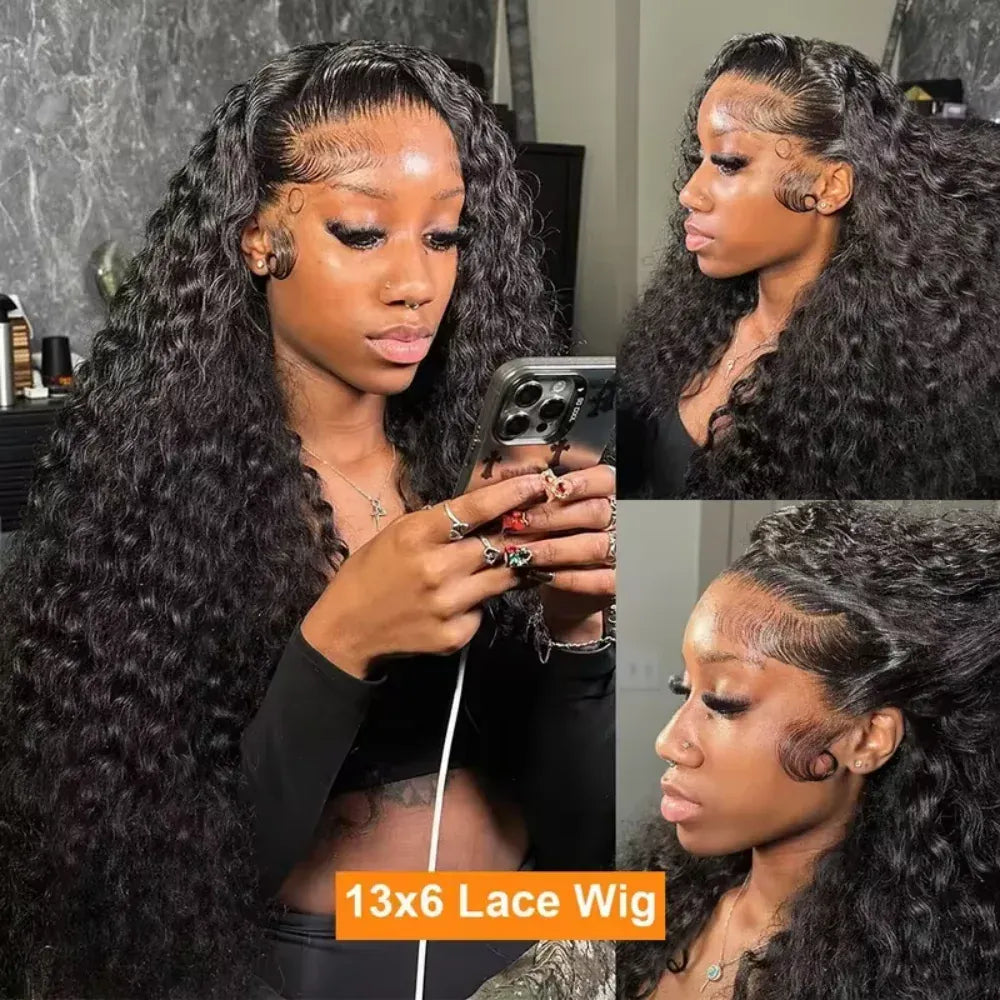 40 Inch Voluminous Deep Wave Human Hair Wig 250 High Density 13x4 13x6 HD Lace Frontal Durable Tangle Free Natural Real Hair Wigs for Women Daily Styling
