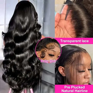 40 Inches 250 Density Body Wave Human Hair Lace Front Wigs 5x5 Closure Glueless Wigs Transparent Swiss Lace 200% Density 13x4