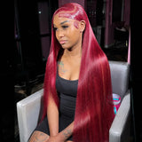 40inch 13x6 HD Lace 99J Burgundy Colored Front Wig Human Hair Wigs Pre Plucked Premium Red Straight Lace Frontal Human Hair Wigs