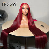 40inch 13x6 HD Lace 99J Burgundy Colored Front Wig Human Hair Wigs Pre Plucked Premium Red Straight Lace Frontal Human Hair Wigs