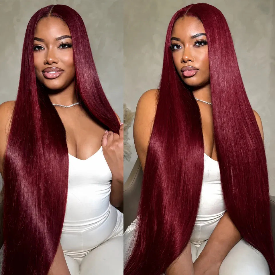 40inch 13x6 HD Lace 99J Burgundy Colored Front Wig Human Hair Wigs Pre Plucked Premium Red Straight Lace Frontal Human Hair Wigs