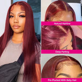 40inch 13x6 HD Lace 99J Burgundy Colored Front Wig Human Hair Wigs Pre Plucked Premium Red Straight Lace Frontal Human Hair Wigs