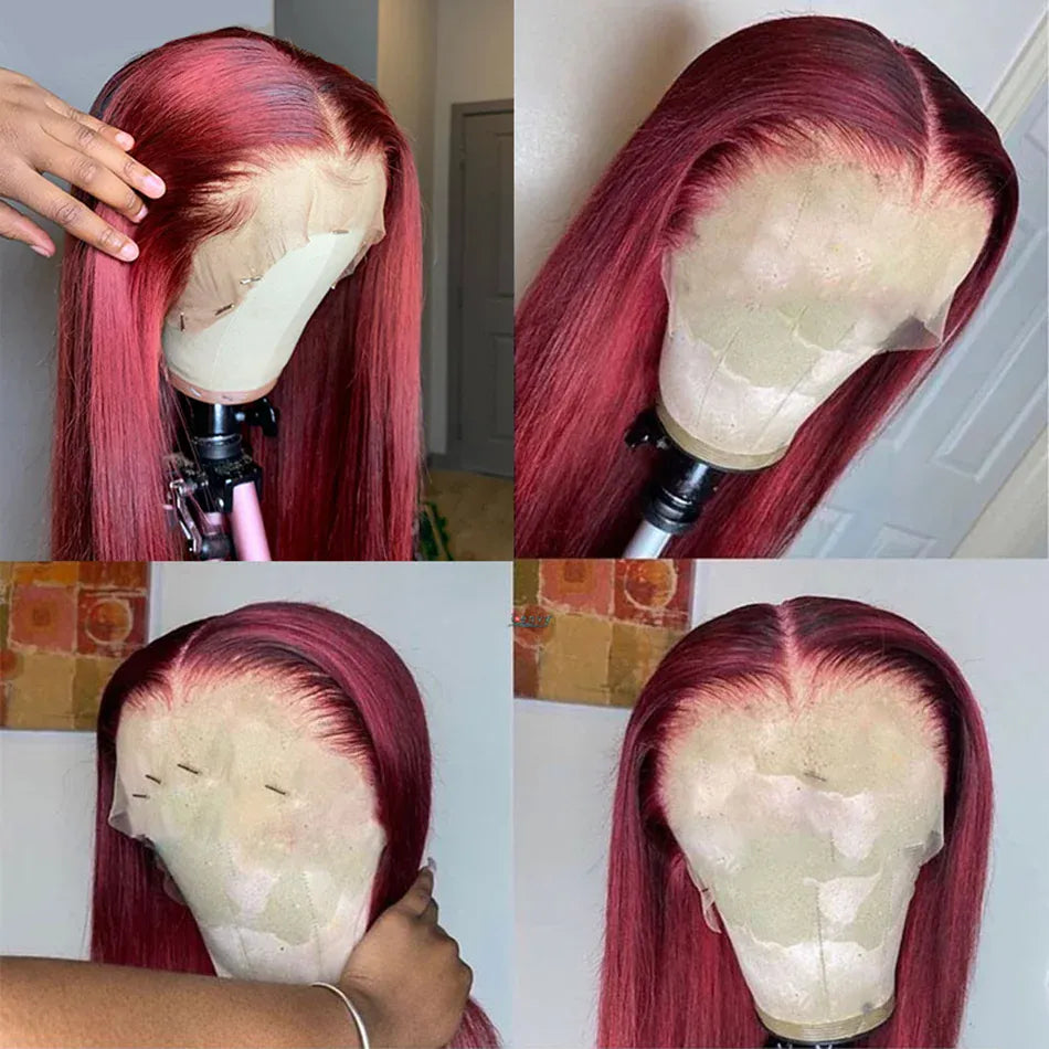40inch 13x6 HD Lace 99J Burgundy Colored Front Wig Human Hair Wigs Pre Plucked Premium Red Straight Lace Frontal Human Hair Wigs