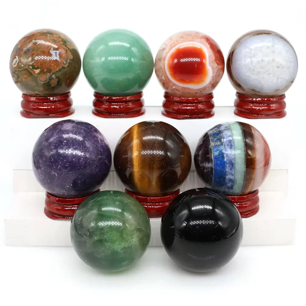 40mm Natural Stone Sphere Lapis Amethyst Quartz Crystal Ball Sphere Gemstone Decorative Ball for Divination Fengshui Home Decor