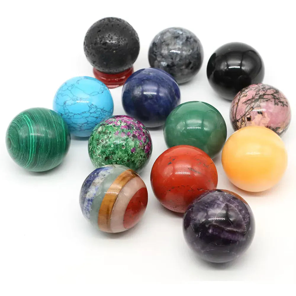 40mm Natural Stone Sphere Lapis Amethyst Quartz Crystal Ball Sphere Gemstone Decorative Ball for Divination Fengshui Home Decor