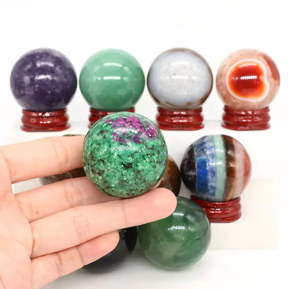 40mm Natural Stone Sphere Lapis Amethyst Quartz Crystal Ball Sphere Gemstone Decorative Ball for Divination Fengshui Home Decor