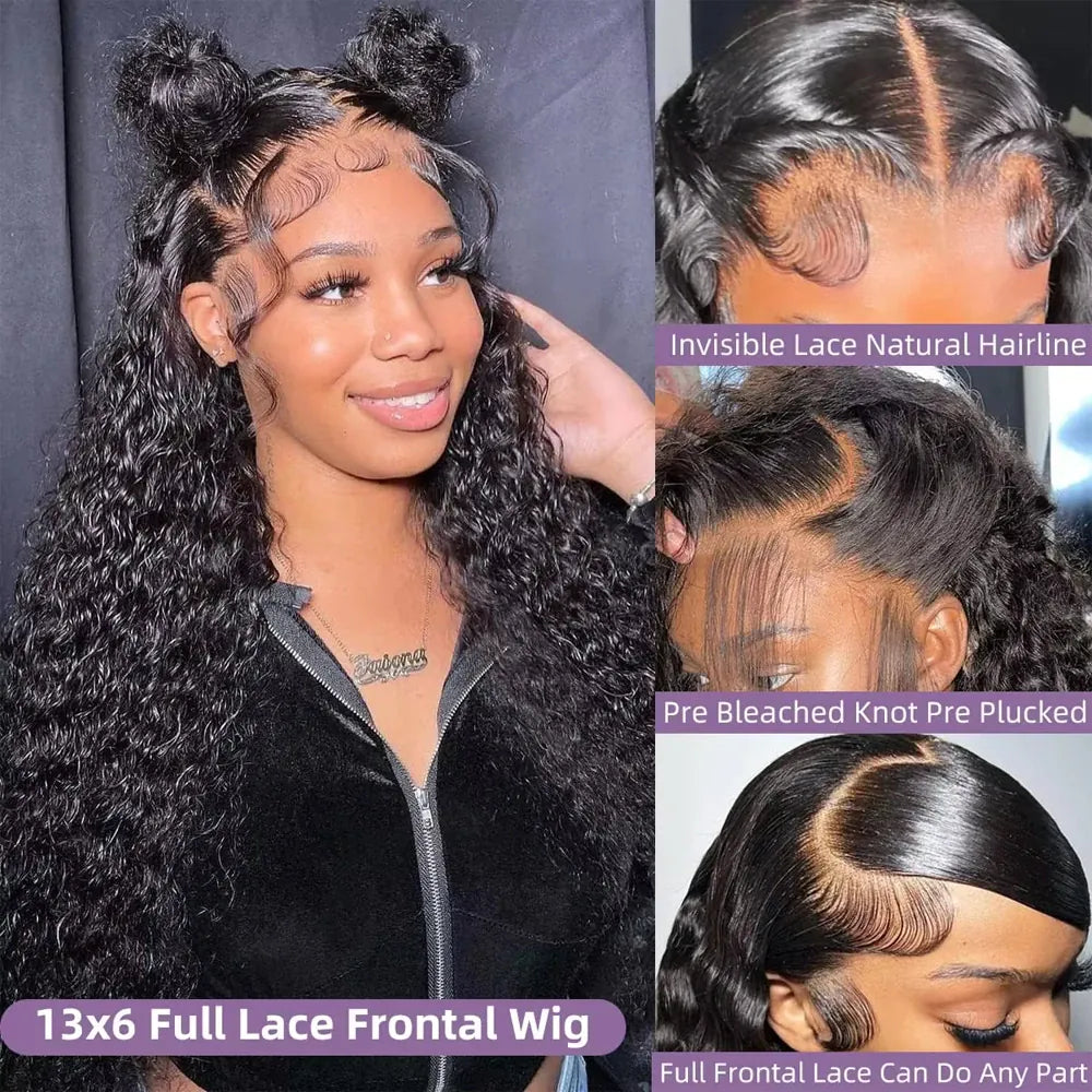 42 Inch 13x4 Deep Wave HD Lace Frontal Human Hair Wig 200 Density Pre Plucked Baby Hair Natural Look for Women Daily Party