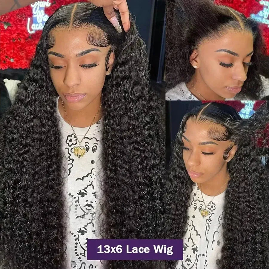 42 Inch 13x4 Deep Wave HD Lace Frontal Human Hair Wig 200 Density Pre Plucked Baby Hair Natural Look for Women Daily Party