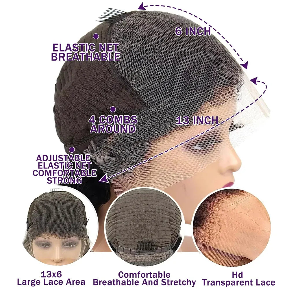 42 Inch 13x4 Deep Wave HD Lace Frontal Human Hair Wig 200 Density Pre Plucked Baby Hair Natural Look for Women Daily Party