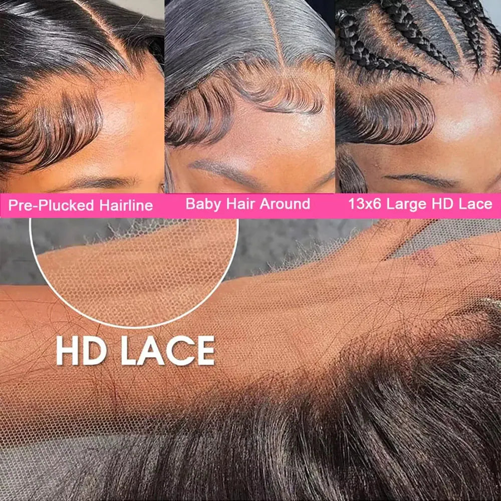 42 Inch 13x4 Deep Wave HD Lace Frontal Human Hair Wig 200 Density Pre Plucked Baby Hair Natural Look for Women Daily Party
