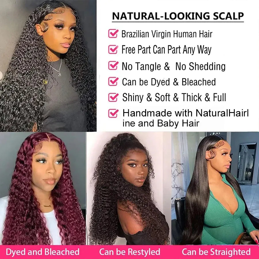 42 Inch 13x4 Deep Wave HD Lace Frontal Human Hair Wig 200 Density Pre Plucked Baby Hair Natural Look for Women Daily Party