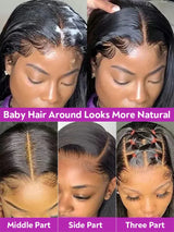 46 Inch Bone Straight 100% Human Hair Wig 13x4 13x6 HD Transparent Lace Wigs Brazilian Hair 360 Full Lace Frontal Wig For Women Natural Black Pre Plucked Baby Hair 250 High Density Real Remy Hair