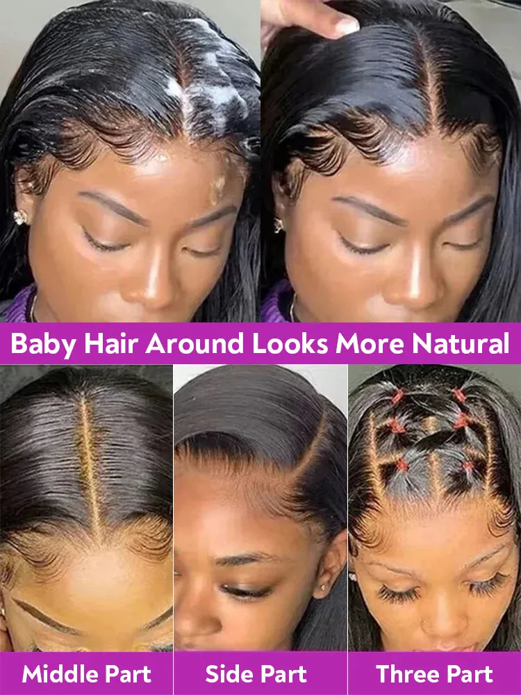 46 Inch Bone Straight 100% Human Hair Wig 13x4 13x6 HD Transparent Lace Wigs Brazilian Hair 360 Full Lace Frontal Wig For Women Natural Black Pre Plucked Baby Hair 250 High Density Real Remy Hair