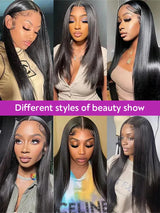 46 Inch Bone Straight 100% Human Hair Wig 13x4 13x6 HD Transparent Lace Wigs Brazilian Hair 360 Full Lace Frontal Wig For Women Natural Black Pre Plucked Baby Hair 250 High Density Real Remy Hair