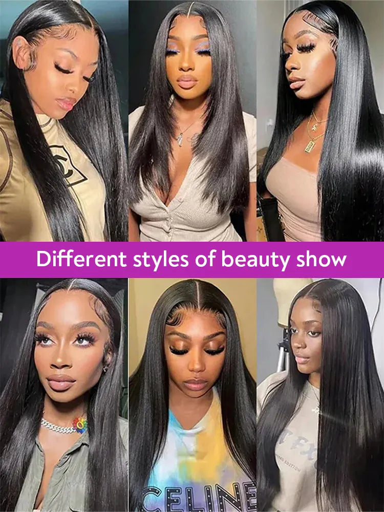 46 Inch Bone Straight 100% Human Hair Wig 13x4 13x6 HD Transparent Lace Wigs Brazilian Hair 360 Full Lace Frontal Wig For Women Natural Black Pre Plucked Baby Hair 250 High Density Real Remy Hair